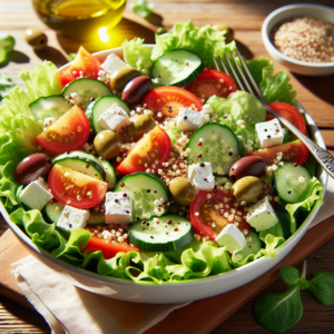 Middelhavssalat med olivenolie og quinoa