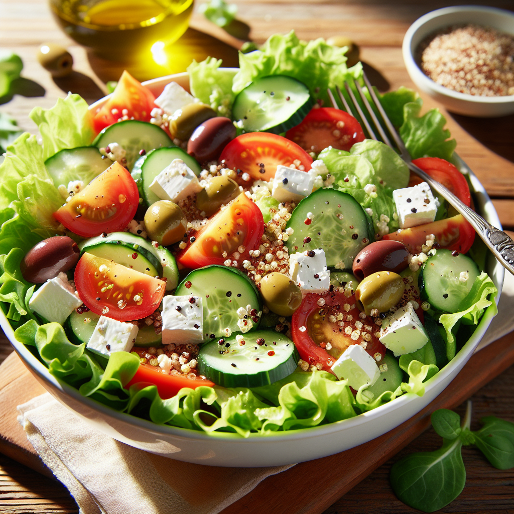 Middelhavssalat med olivenolie og quinoa